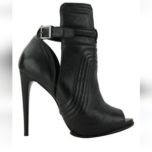 SCHUTZ Black Leather Ankle Slip-On Peep Toe Bootie in Size  10